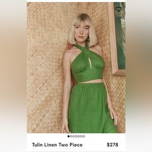 NWT Reformation Tulin Linen Two Piece Kelly Green Size 0 / XS